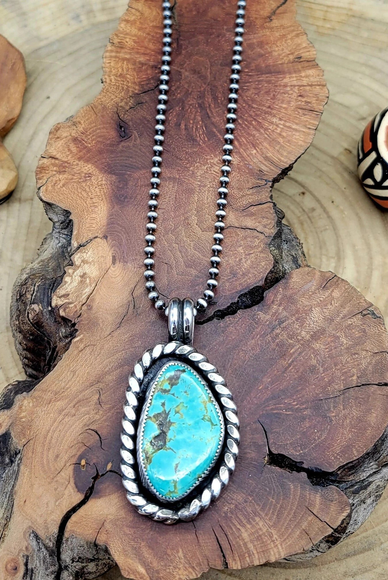 Handmade Tyrone Turquoise and Sterling Silver Pendant UBhuman Handcrafted Jewelry